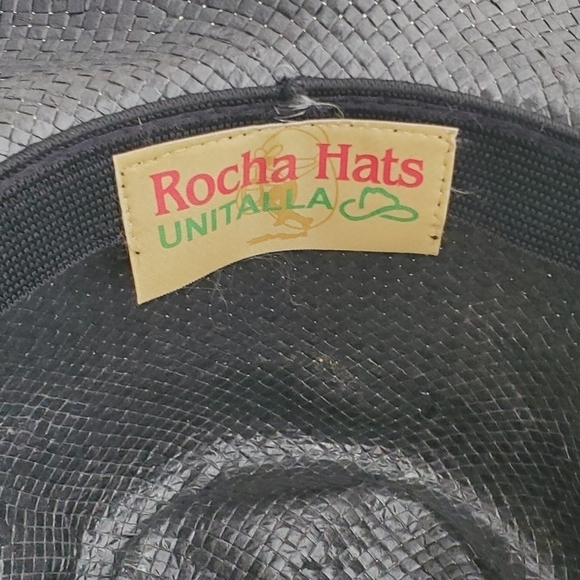Rocha Hats Unitalla Western Cowboy Black Straw Hat Leather Tequila Patch - Picture 9 of 15